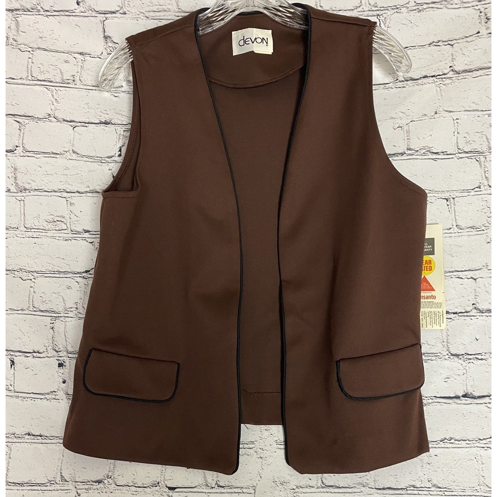 VTG NWT 70's‎ Brown Black Trim Vest 12 devon Retro Groovy Disco